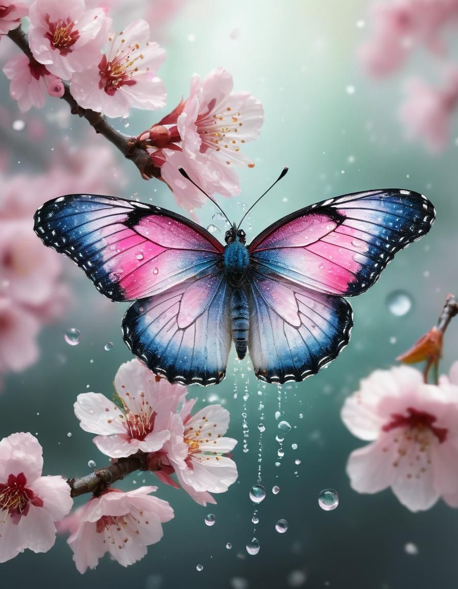 Cherry Blossom, Butterfly, and the Word Beautiful