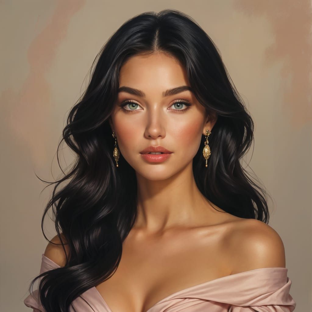 Woman's Portrait with Ornate Veil and Emerald Gem