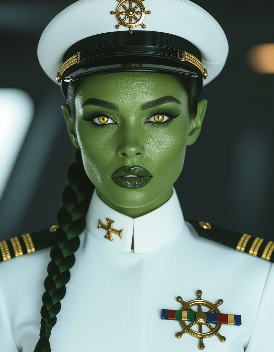 Alien Captain in White Uniform, Cinematic Film Still