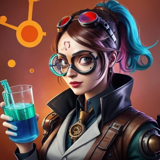 Steampunk Scientist's Colorful Lab Explosion