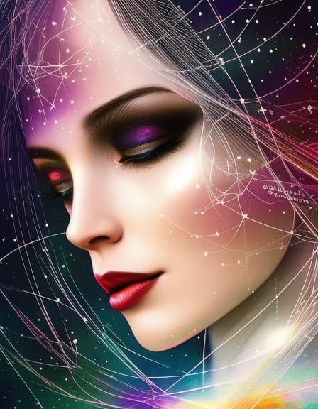 Radiant Portrait with Constellation Map in Digital Painting