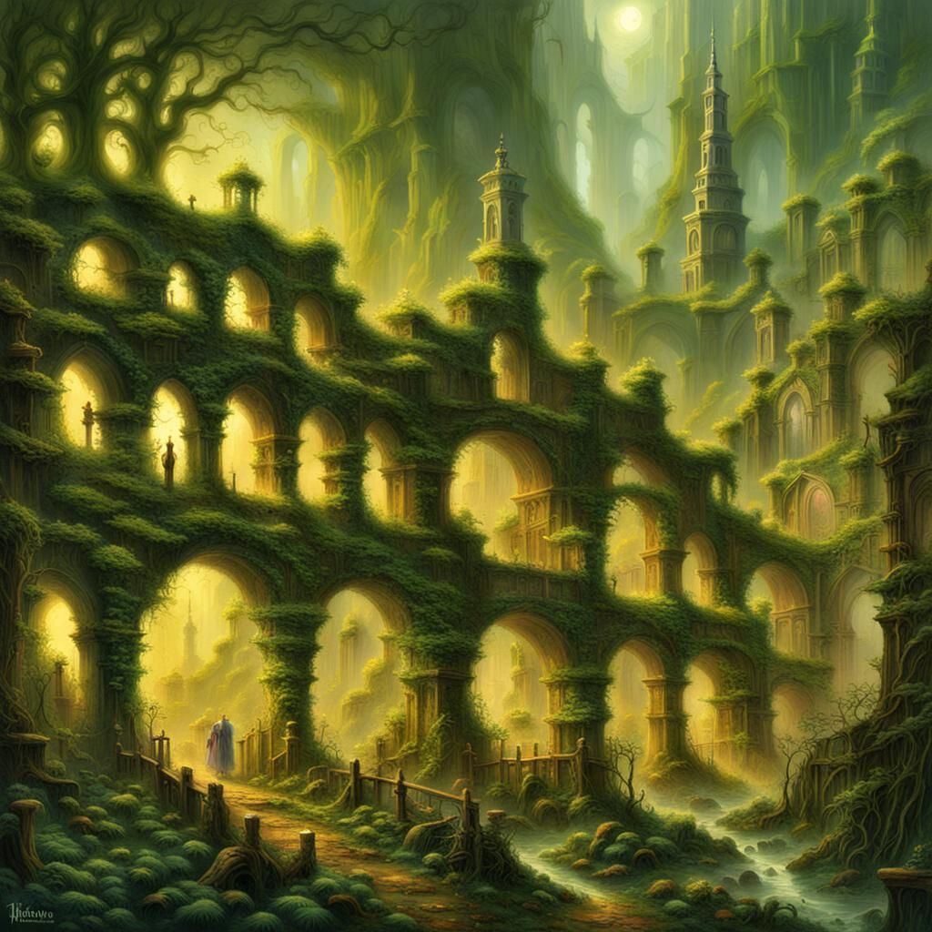 Overgrown Megalopolis in Ethereal Fantasy Style