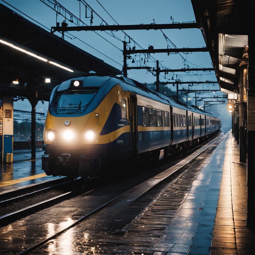 Moody Train Station at Dusk in Film Noir Style
