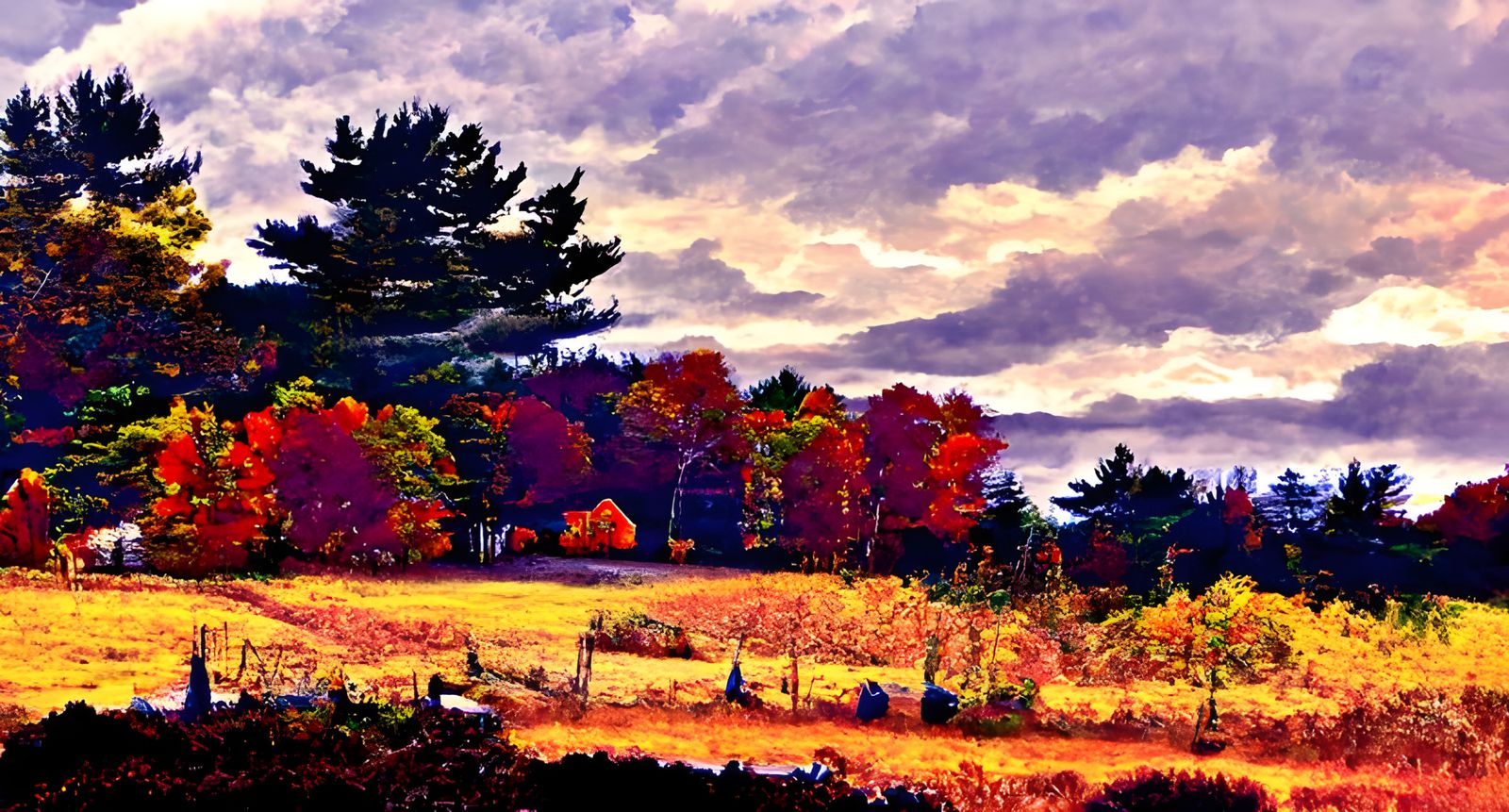 New England in Autumn Colors: A Landscape Scene