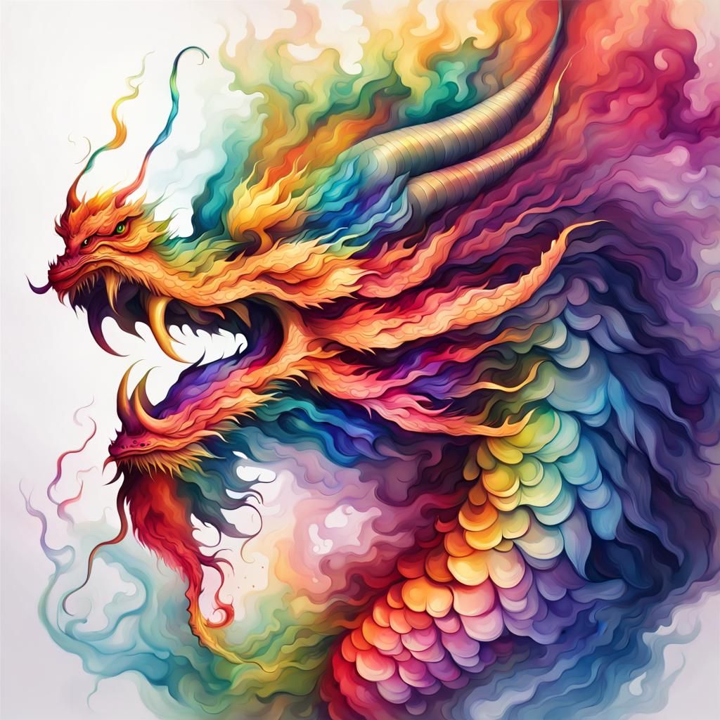 Rainbow Chinese Dragon in Alcohol Ink Style