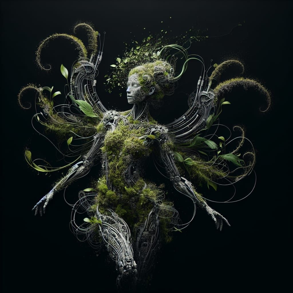 Ethereal Woman: Nature and Tech in Biopunk Style