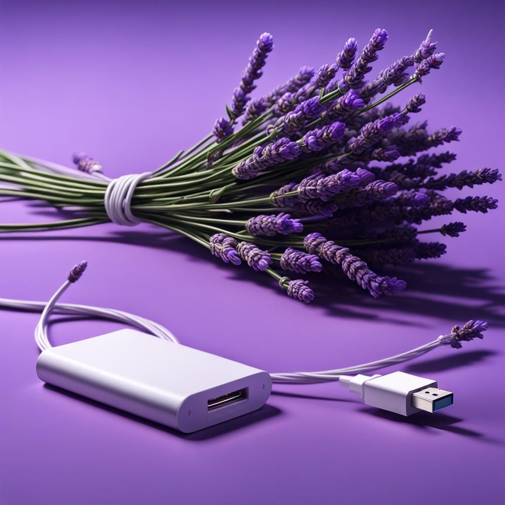 Lavender Sprigs Tied with USB Cable: Detailed Matte Painting