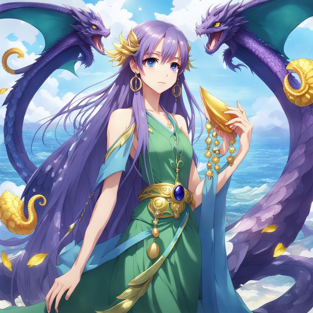 Anime Girl with Dragon Wings and Octopus