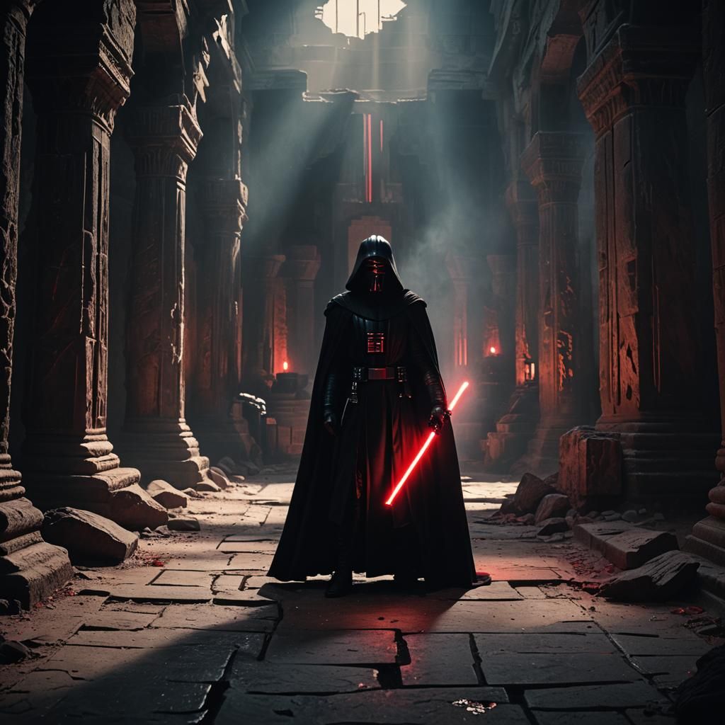 Sith Inquisitor in Ancient Temple Corridor