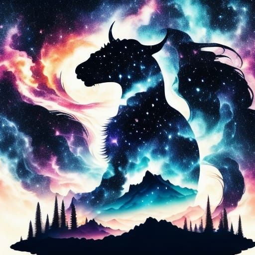 Lonely Demon in Cosmic Silhouette Art