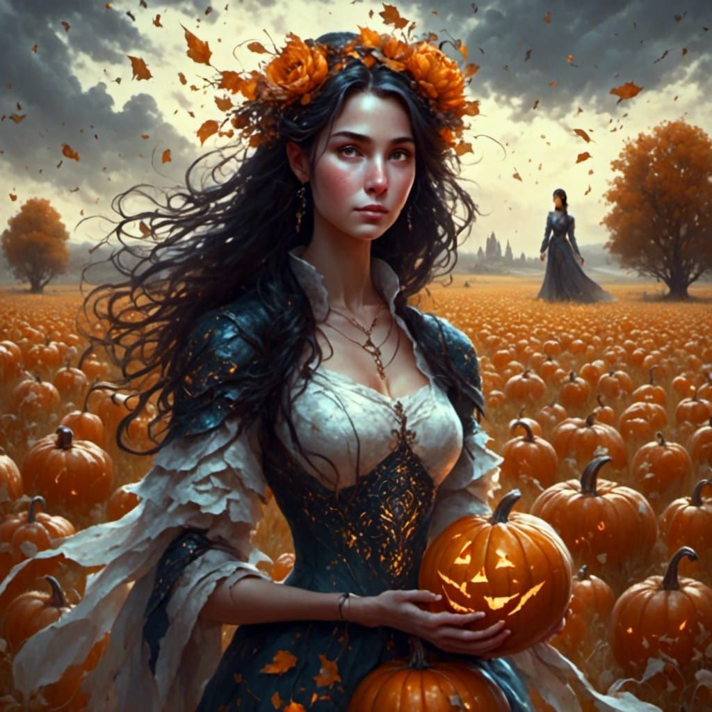 Ethereal Fey Changeling in a Pumpkin Field