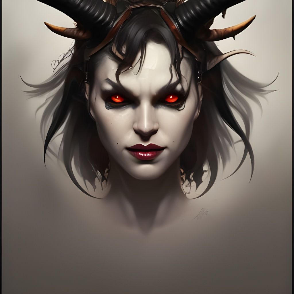 Intricate Horned Black Demon Portrait in Digital Art