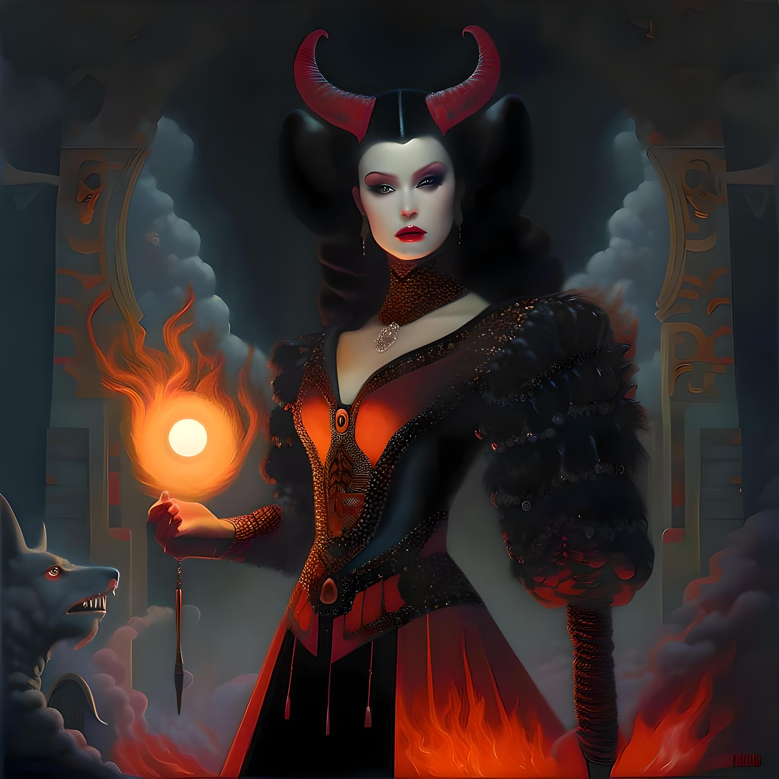 Fiery Demoness at Hell's Gate: An Impasto Oil Painting
