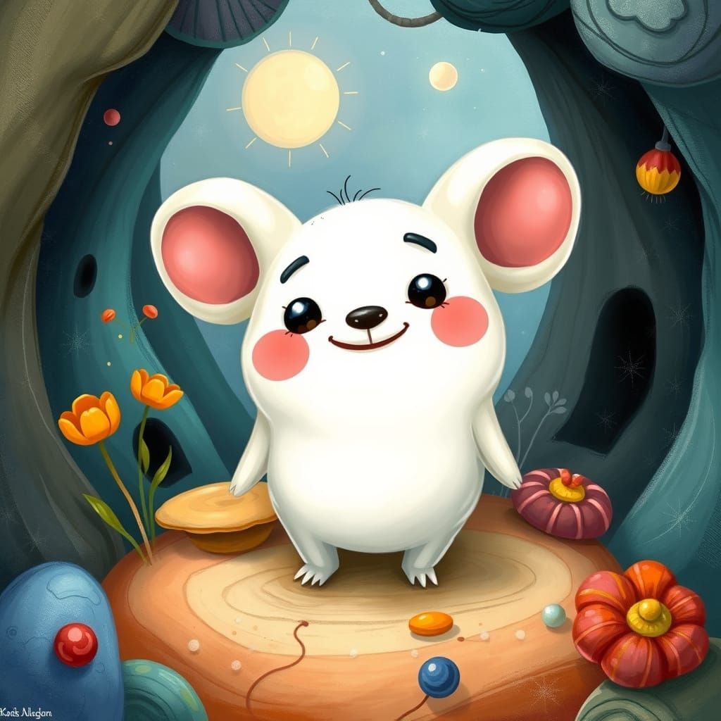 Whimsical Illustration of a Smiling Dudu Bubu in a Fantastic...
