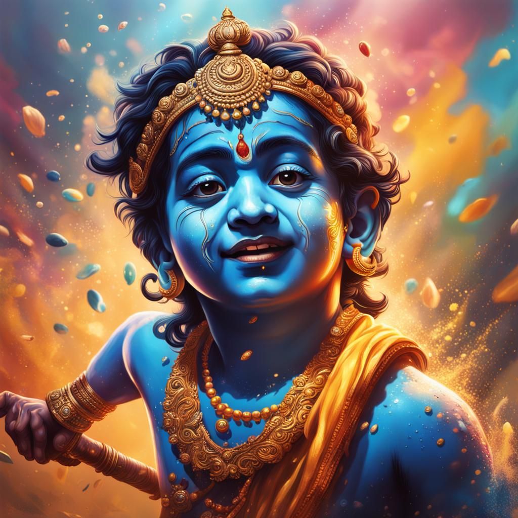 Hyperrealistic Little Krishna Splash Art