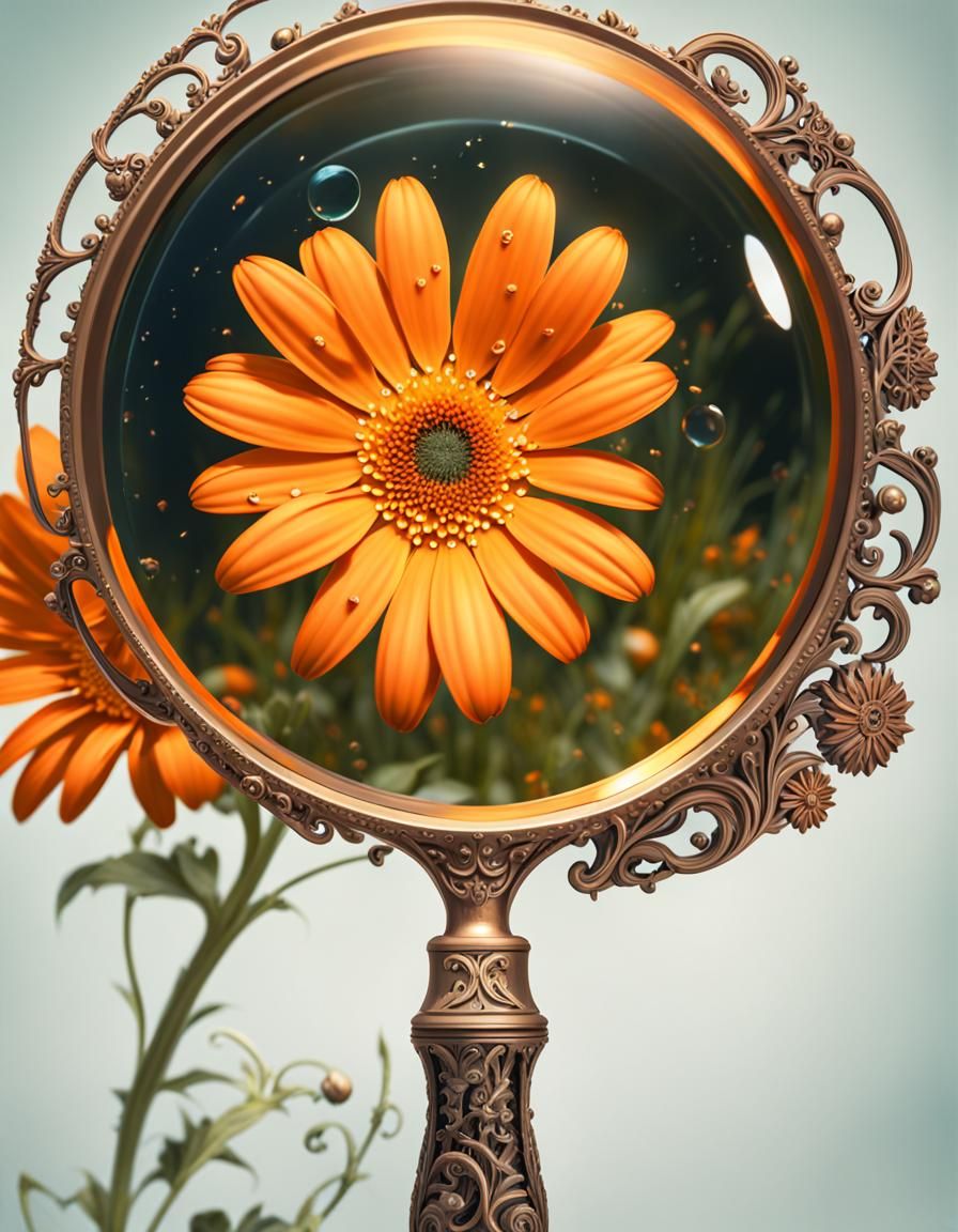 Orange Daisy Macro Through Magnifying Glass