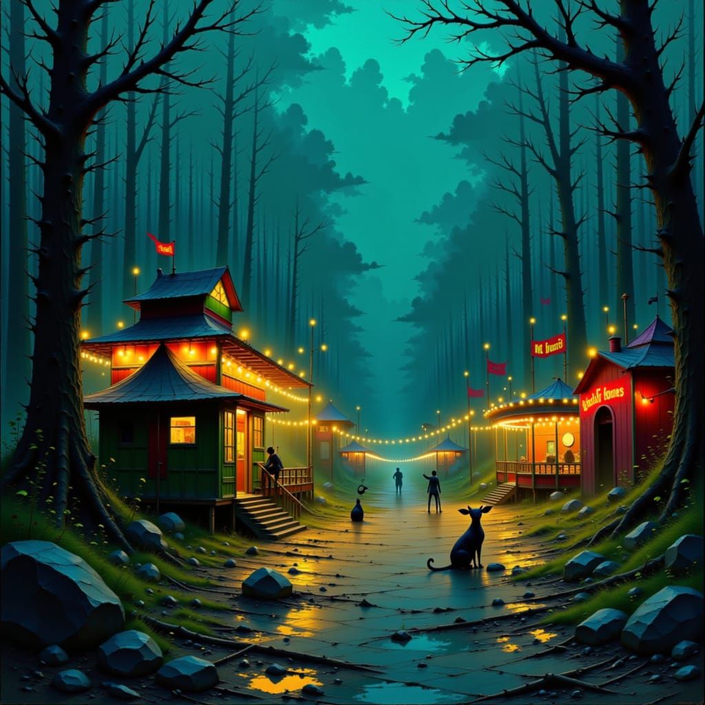 Creepy Carnival at Dusk in Mystical Realism Style