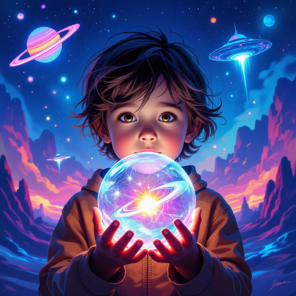 Child Holds Glowing Orb of Future Memories