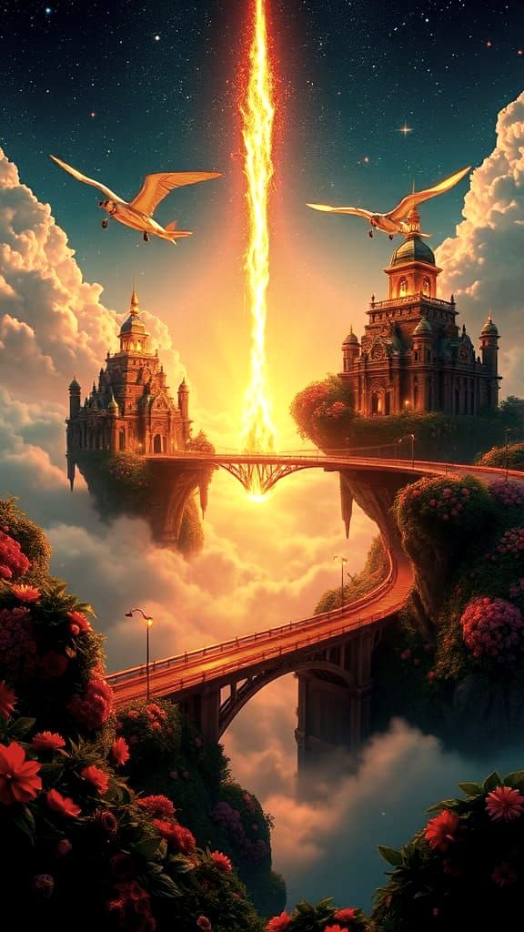 Hyperrealistic Floral Paradise with Magical Floating Islands