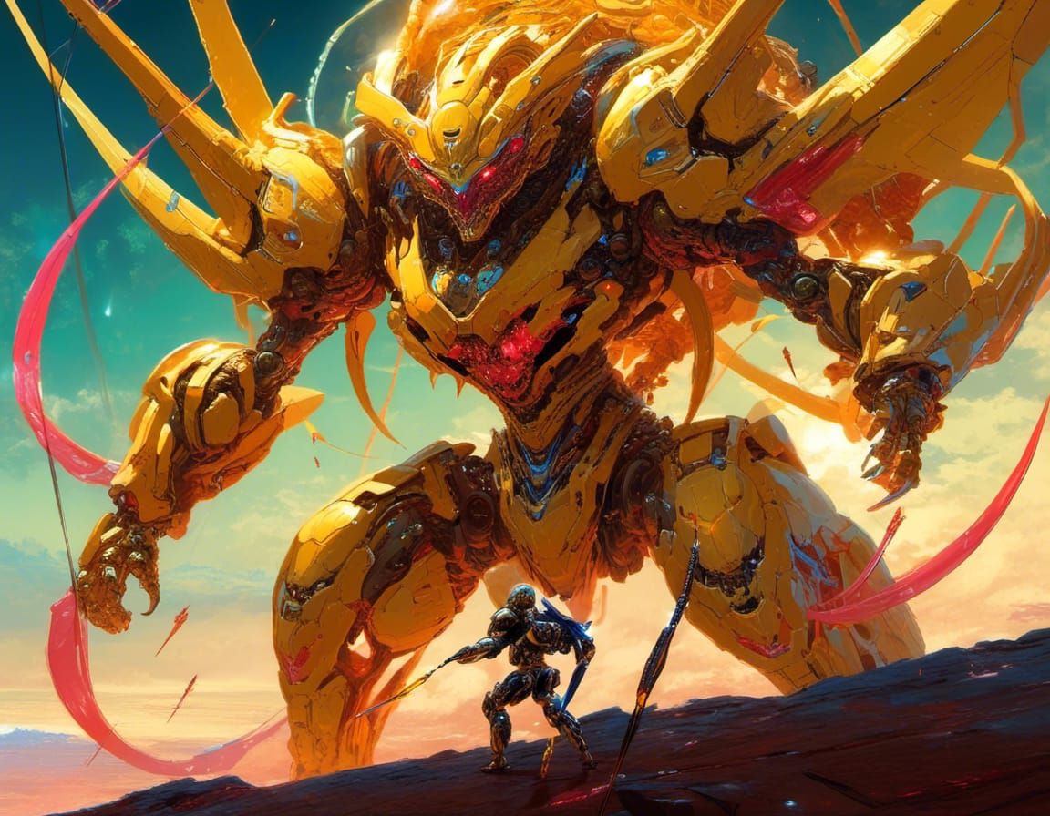 Titanic Chitinous Mecha on Magical Battlefield