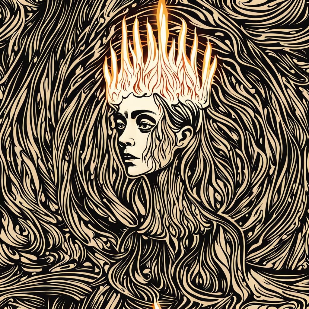 Candle Wax Woman with Gothic Flames