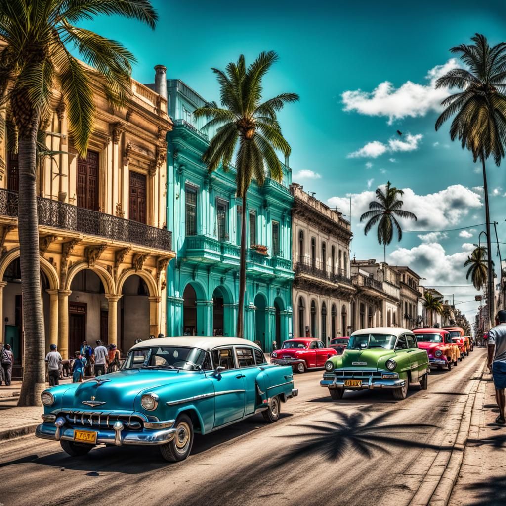 Colorful Havana Street Scene in Hyperrealistic Style