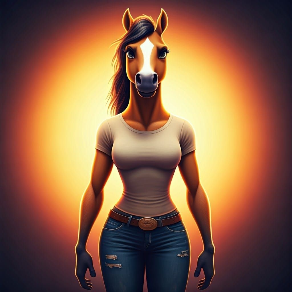 Fearless Female Horse in Vibrant Sunset Style