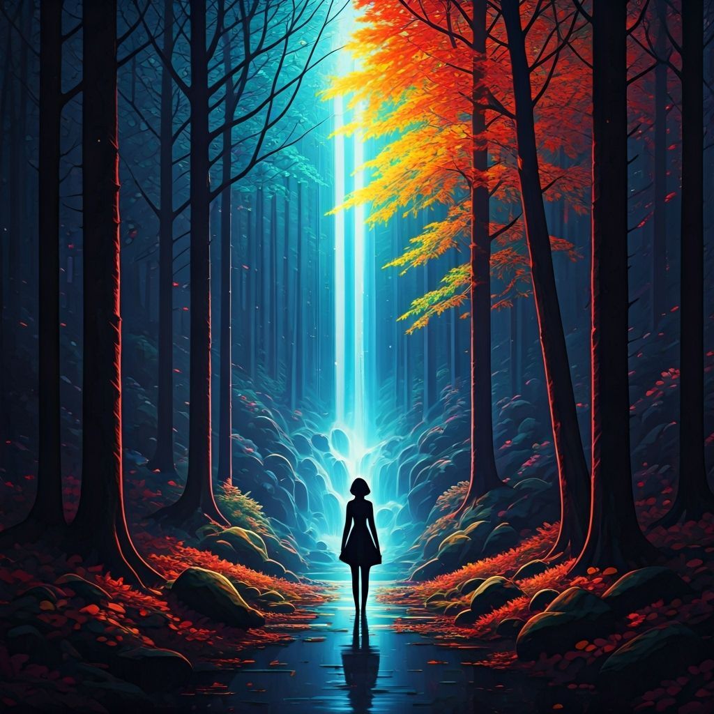 Rainbow Lit Forest Meets Neon Metropolis