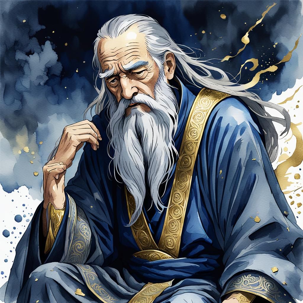 Father Time in Depressed Watercolor Style