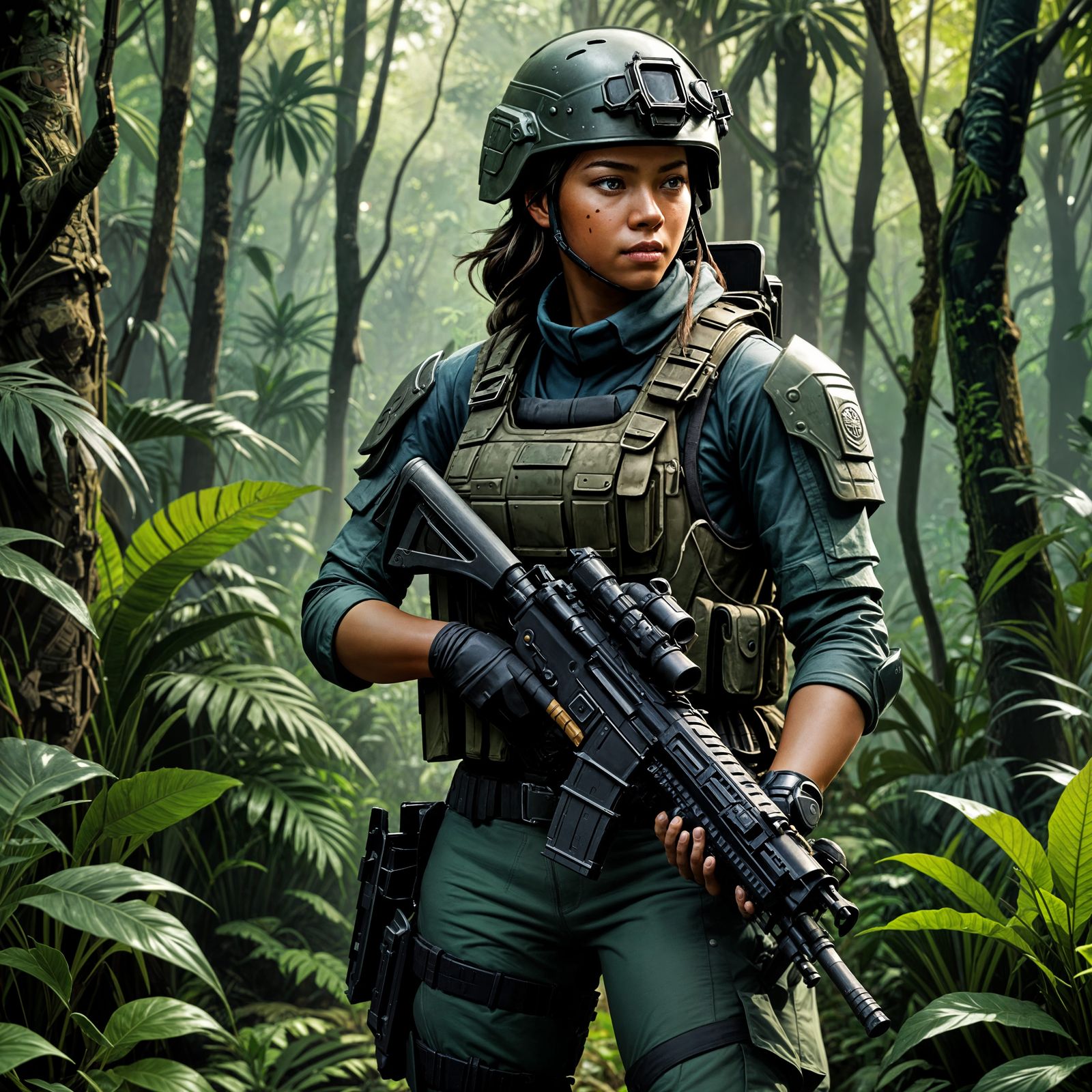 Rebel Female Warrior in Jungle Comic Book Art