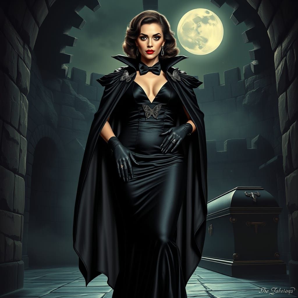 Gothic Vampire Countess in Dark, Luxurious Attire