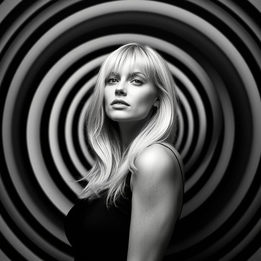 Woman Poses in Front of a Hypnotic Spiral