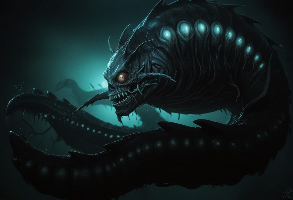 Chilling, High-Contrast Portrait of a Cryptid Creature in De...