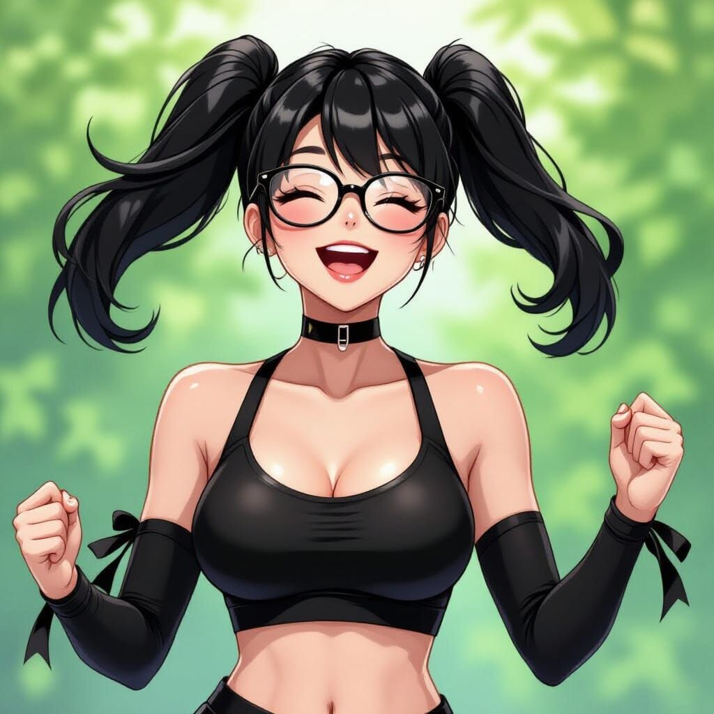 Katerina Heiss in Joyful Mid-Air Jump, Anime Illustration