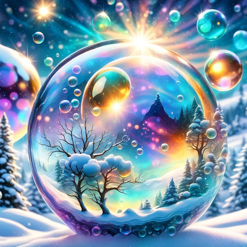 Frozen Bubbles Reflecting Sunlight: Holographic Illustration