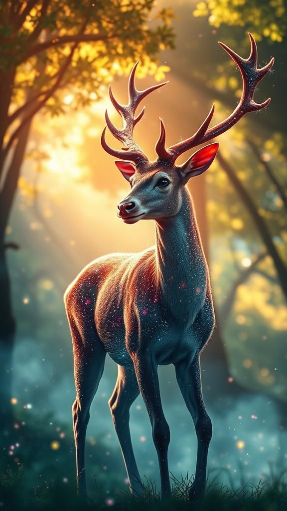 Mystical Kirin Deer in Magical Forest, Cinematic Style