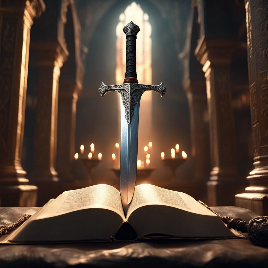 Sword Before Bible: Dramatic Cinematic Still