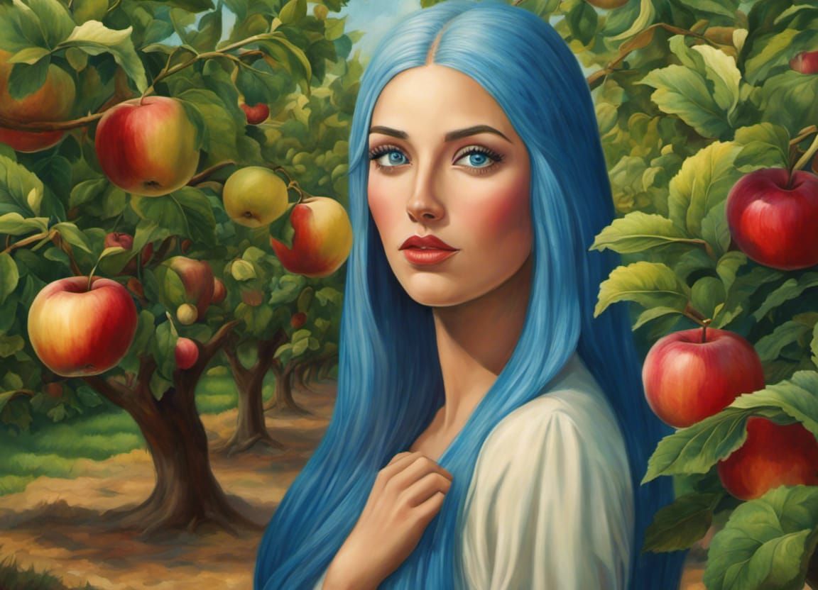 Charming Woman in Orchard: Covarrubias-Style Portrait