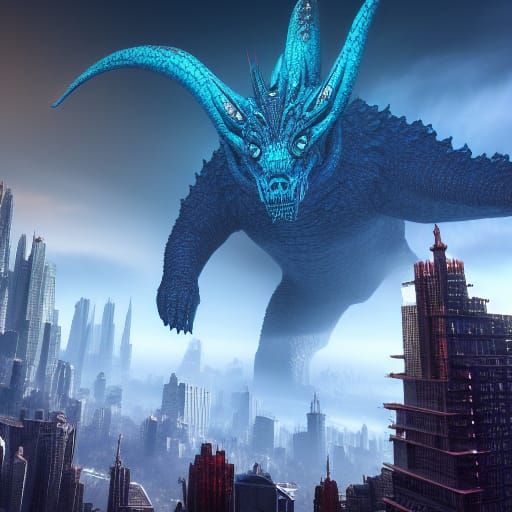 Giant Kaiju Attacks City: Fantasy Concept Art