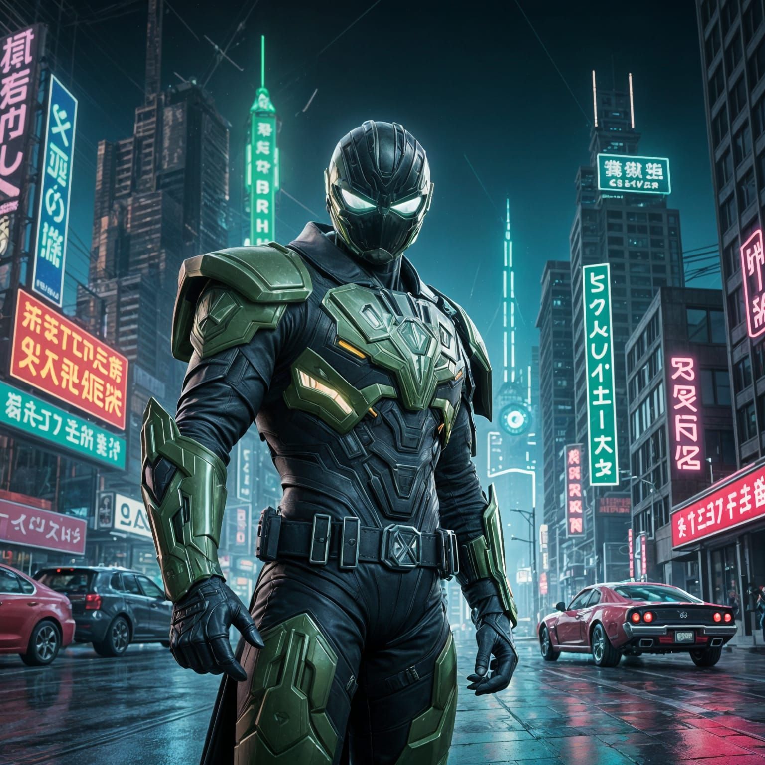 Green Psycho Ranger in Dynamic 3D Anime Action Pose