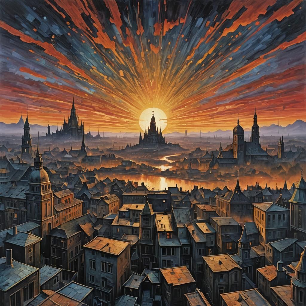 Karlsruhe Sunrise in Abstract Fantasy Style