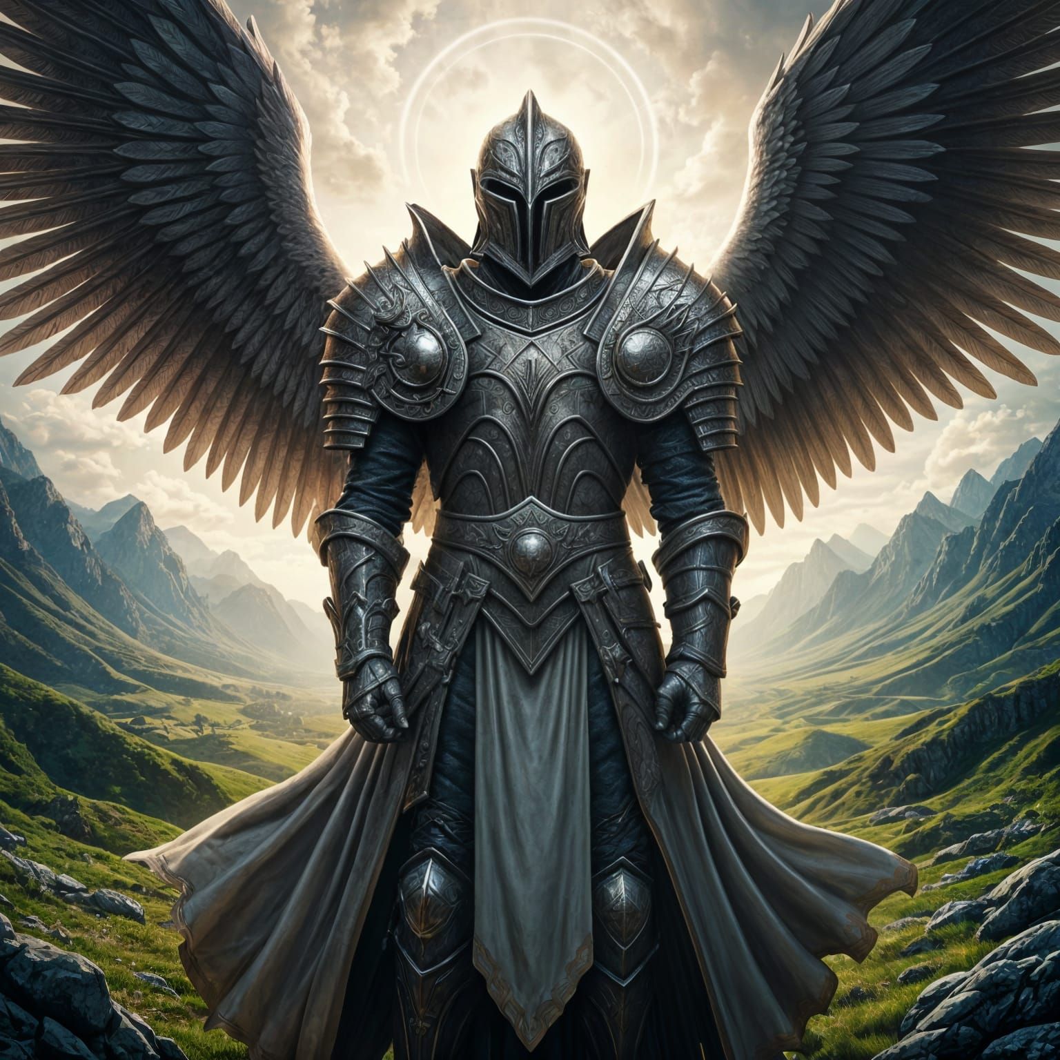 Epic Winged Knight in Majestic Fantasy Landscape