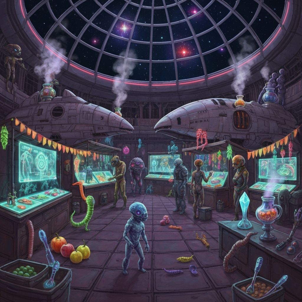 Chaotic Alien Marketplace on Neon Space Station