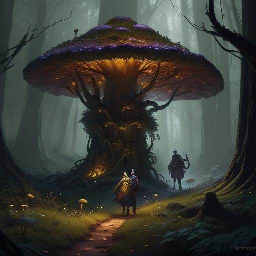 Druid in Mushroom Grove: Dark Fantasy Concept Art