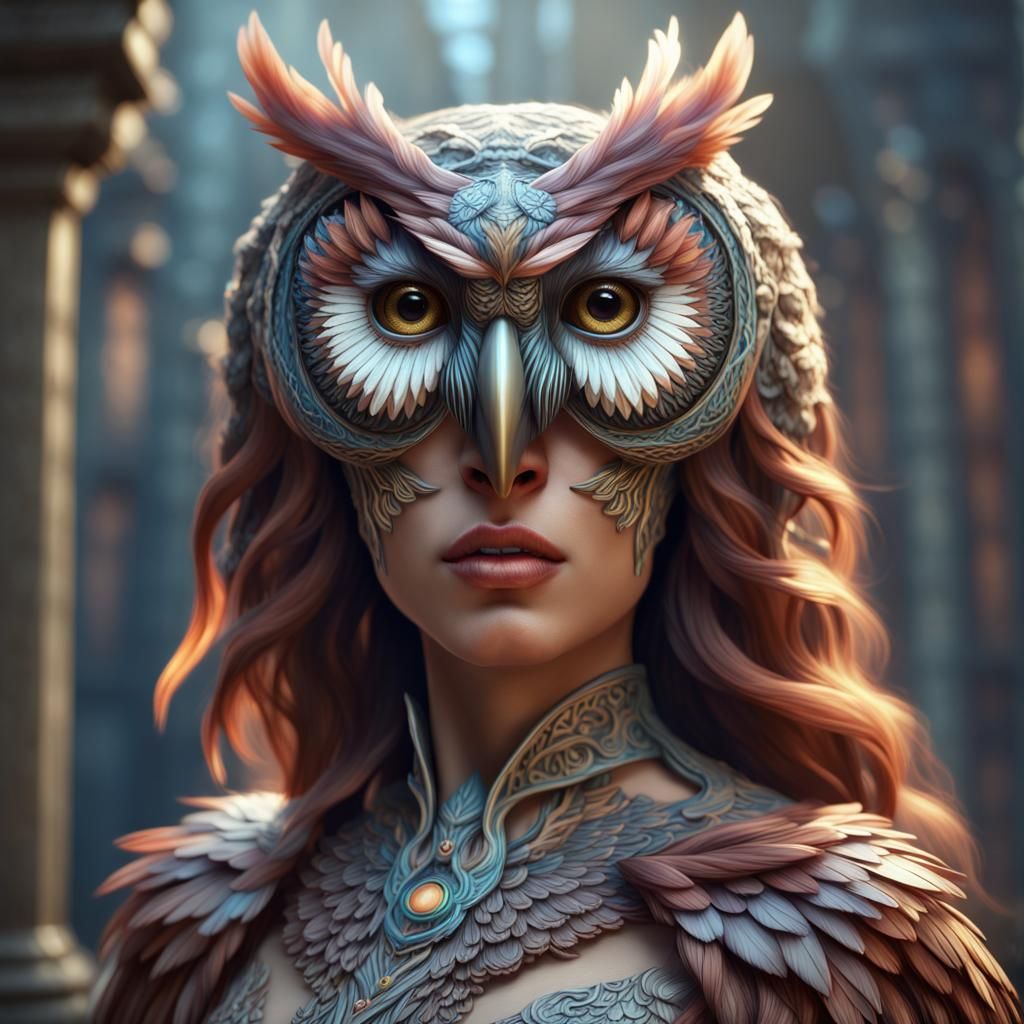 Detailed Hybrid Owl Woman in Fantasy Concept Art