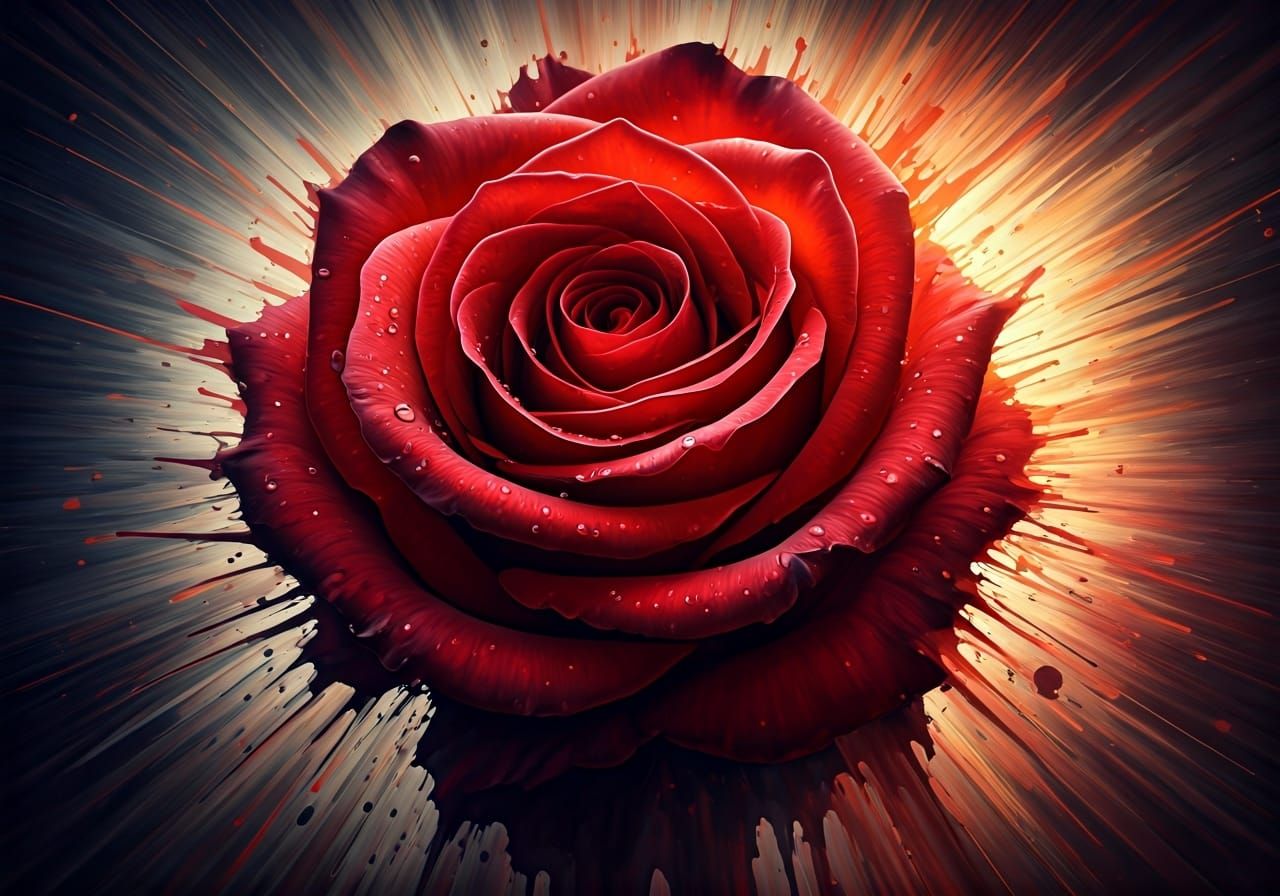 Luxurious Red Rose with Water Droplets