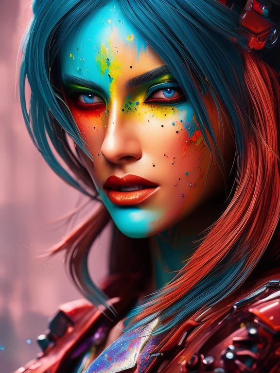 Detailed Fantasy Female Portrait in Street Art Style