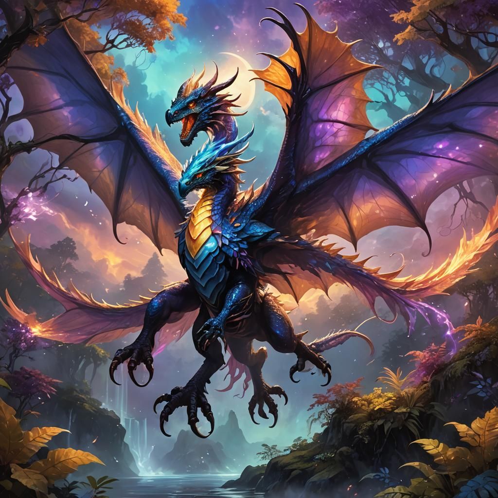 Glowing Wyvern Soaring Through Misty Skies