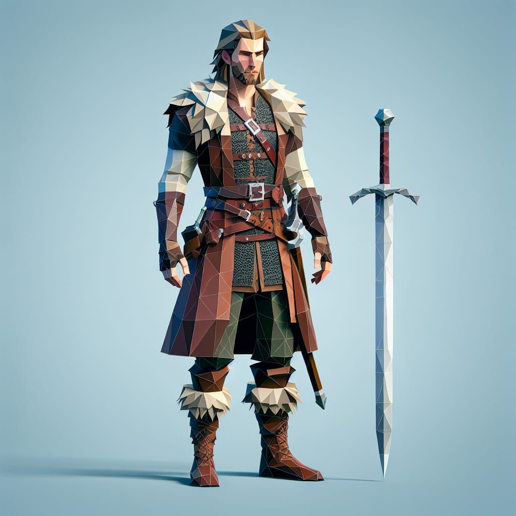 Low-Poly Scandinavian Warrior in High Fantasy Attire