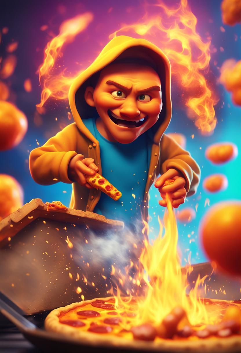 Pizza Meltdown: Fiery 3D Digital Art